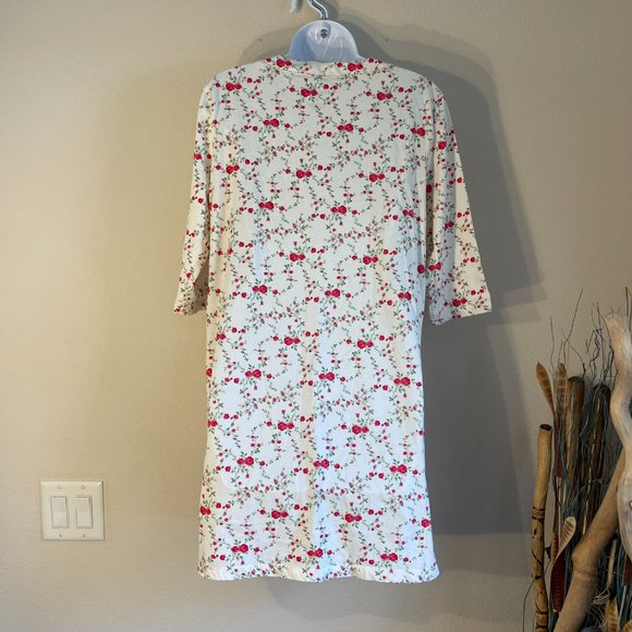 Coral Bay Floral Cotton Blend Nightgown Cream With Pink Roses 3/4 Sleeve Small - Picture 2 of 12
